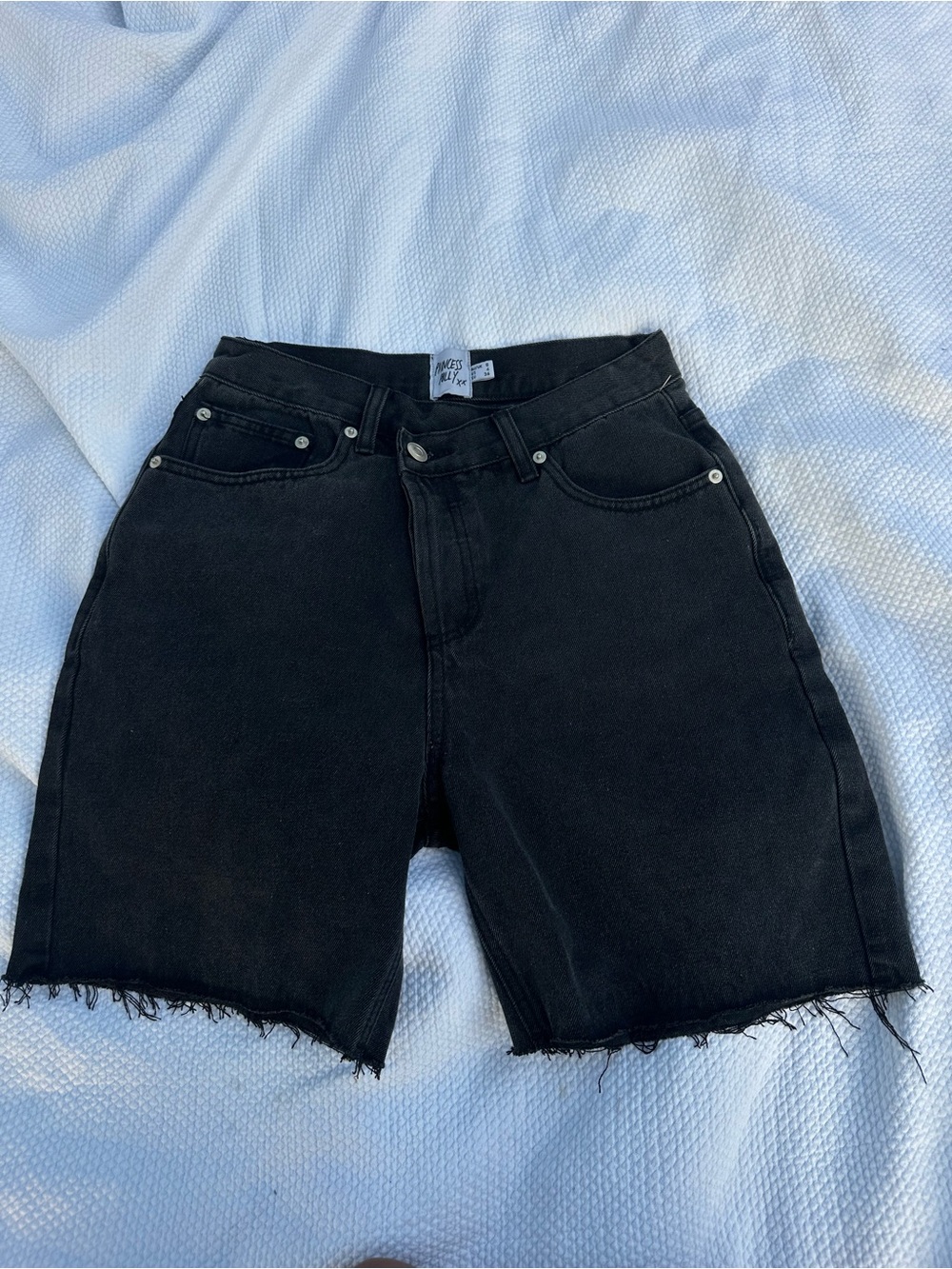 Princess Polly Black High-Rise Frayed Hem Denim Shorts